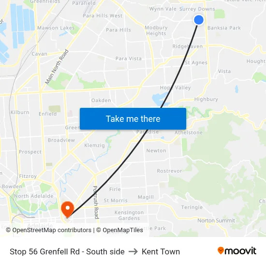 Stop 56 Grenfell Rd - South side to Kent Town map