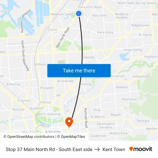 Stop 37 Main North Rd - South East side to Kent Town map