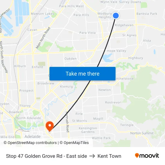 Stop 47 Golden Grove Rd - East side to Kent Town map