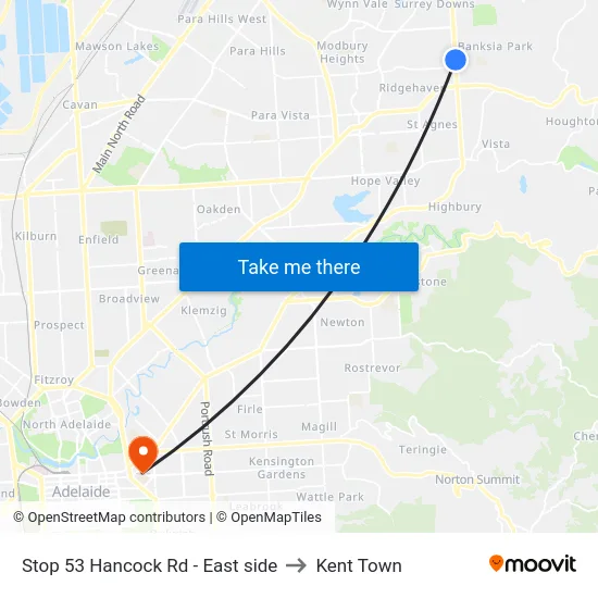 Stop 53 Hancock Rd - East side to Kent Town map