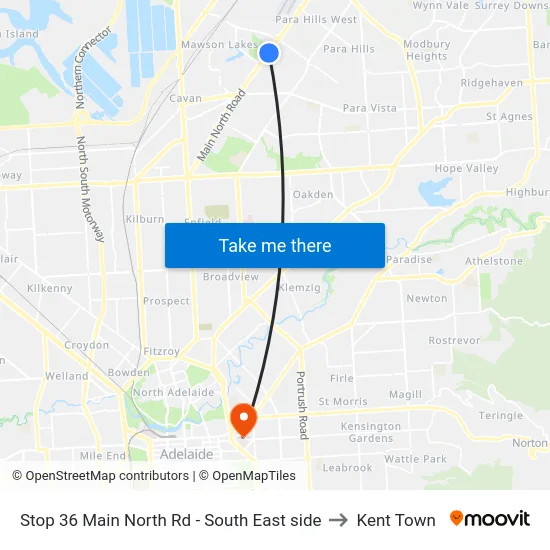 Stop 36 Main North Rd - South East side to Kent Town map