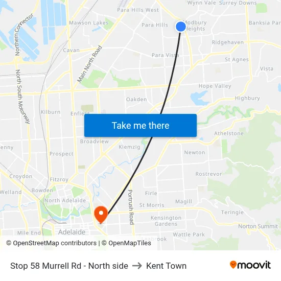 Stop 58 Murrell Rd - North side to Kent Town map
