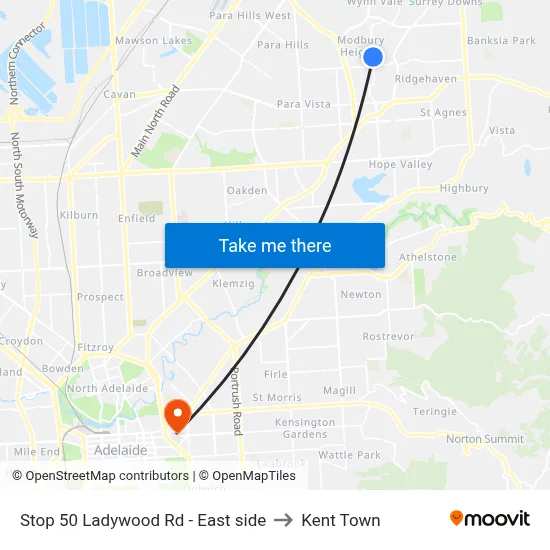 Stop 50 Ladywood Rd - East side to Kent Town map