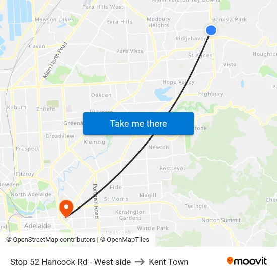 Stop 52 Hancock Rd - West side to Kent Town map