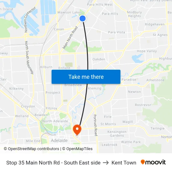 Stop 35 Main North Rd - South East side to Kent Town map