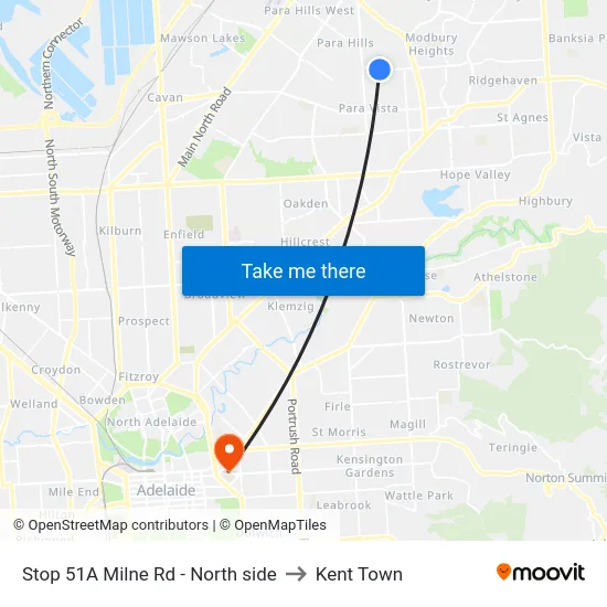 Stop 51A Milne Rd - North side to Kent Town map