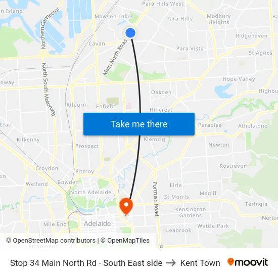 Stop 34 Main North Rd - South East side to Kent Town map