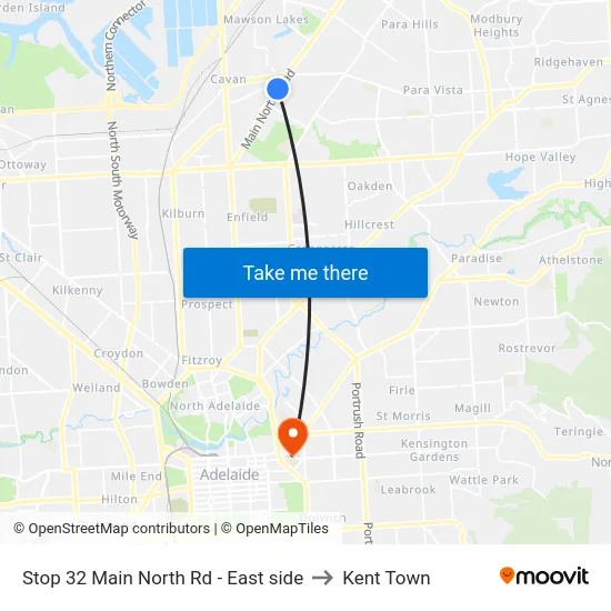 Stop 32 Main North Rd - East side to Kent Town map
