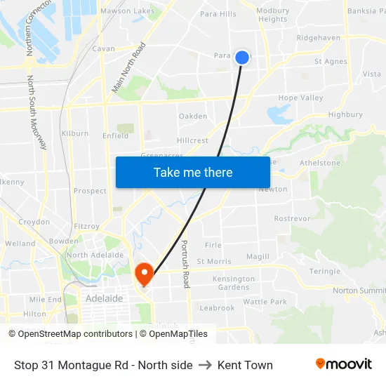 Stop 31 Montague Rd - North side to Kent Town map