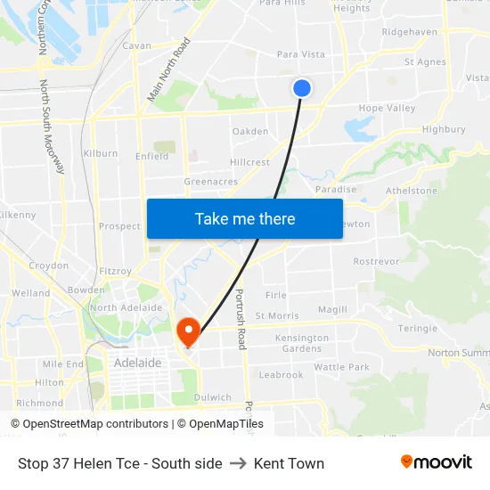 Stop 37 Helen Tce - South side to Kent Town map