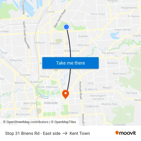 Stop 31 Briens Rd - East side to Kent Town map