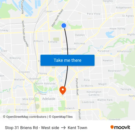 Stop 31 Briens Rd - West side to Kent Town map