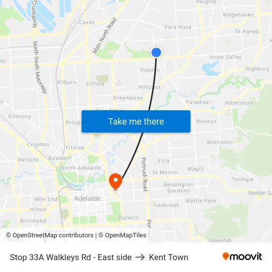 Stop 33A Walkleys Rd - East side to Kent Town map