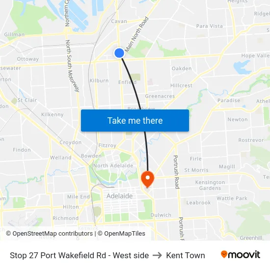 Stop 27 Port Wakefield Rd - West side to Kent Town map