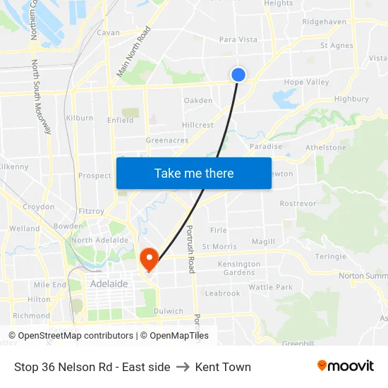 Stop 36 Nelson Rd - East side to Kent Town map
