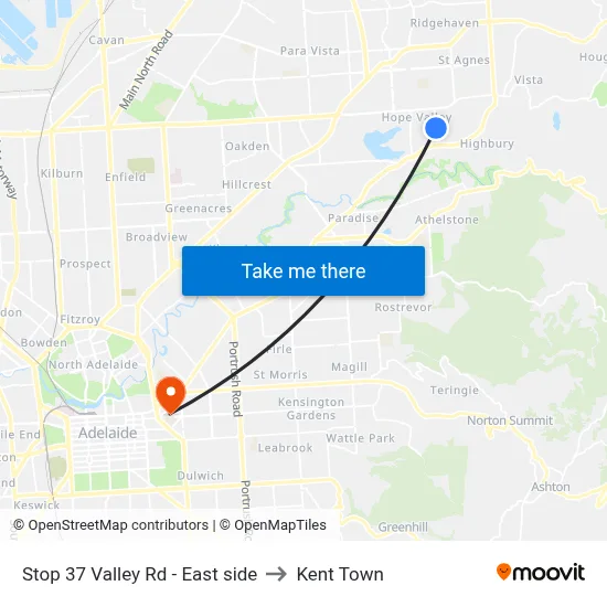 Stop 37 Valley Rd - East side to Kent Town map