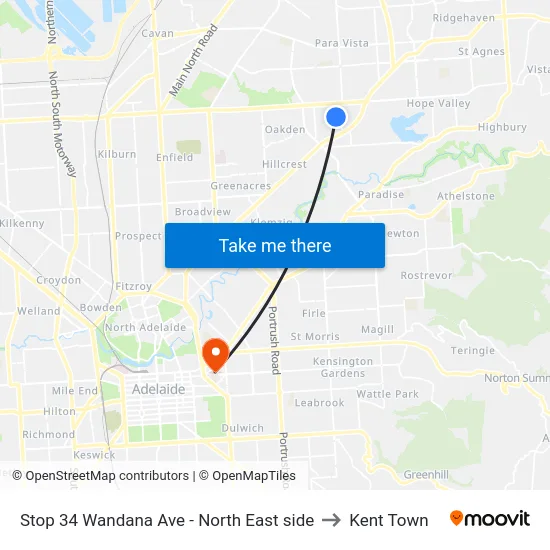 Stop 34 Wandana Ave - North East side to Kent Town map