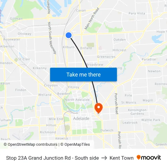 Stop 23A Grand Junction Rd - South side to Kent Town map