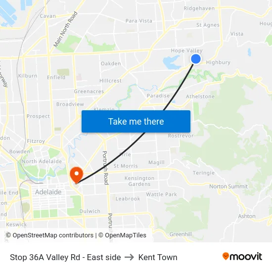 Stop 36A Valley Rd - East side to Kent Town map