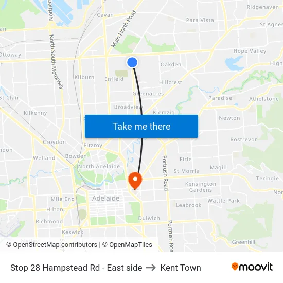 Stop 28 Hampstead Rd - East side to Kent Town map
