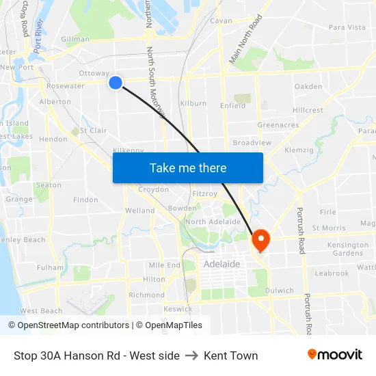 Stop 30A Hanson Rd - West side to Kent Town map