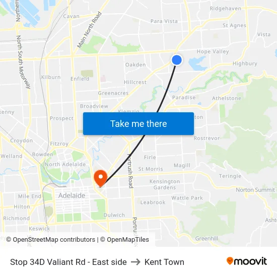 Stop 34D Valiant Rd - East side to Kent Town map