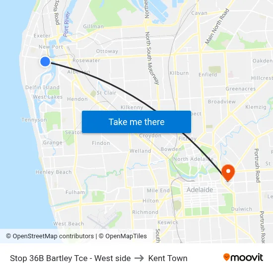 Stop 36B Bartley Tce - West side to Kent Town map