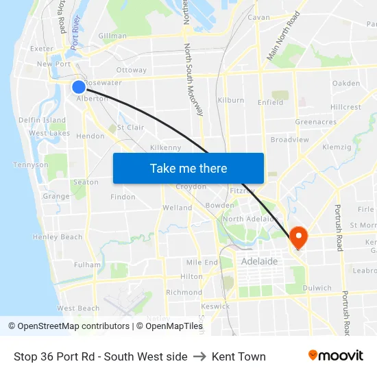 Stop 36 Port Rd - South West side to Kent Town map