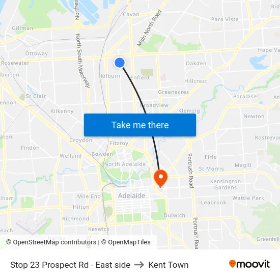 Stop 23 Prospect Rd - East side to Kent Town map