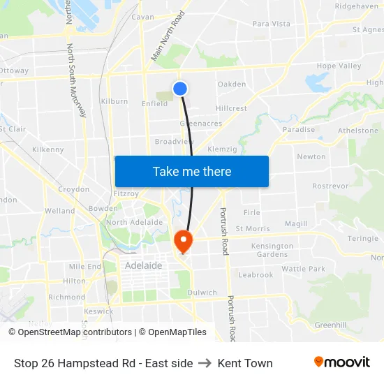 Stop 26 Hampstead Rd - East side to Kent Town map