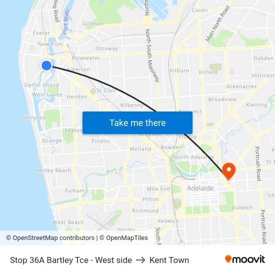 Stop 36A Bartley Tce - West side to Kent Town map