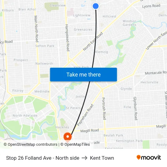 Stop 26 Folland Ave - North side to Kent Town map