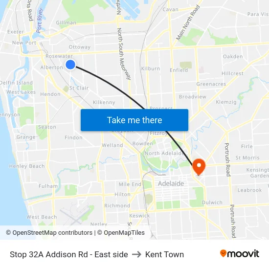 Stop 32A Addison Rd - East side to Kent Town map