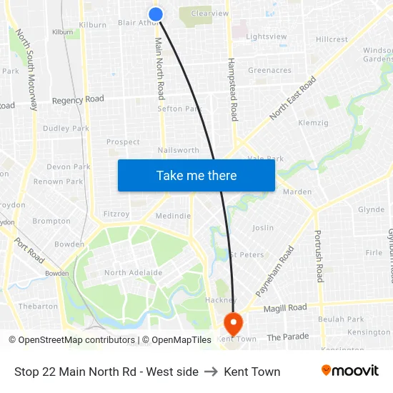 Stop 22 Main North Rd - West side to Kent Town map