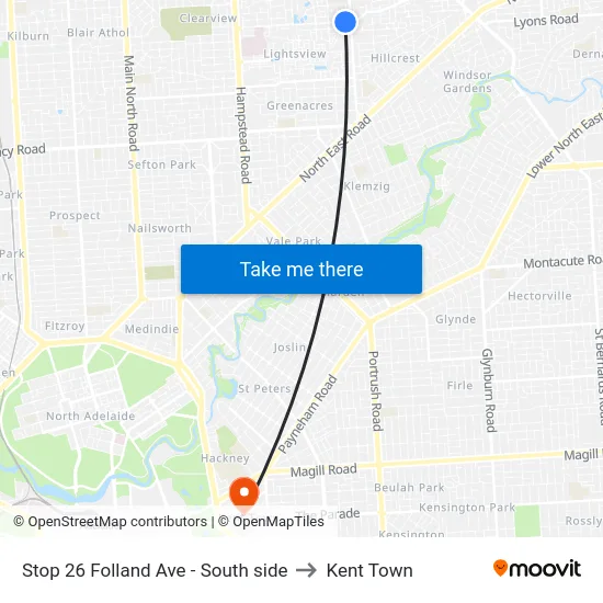Stop 26 Folland Ave - South side to Kent Town map