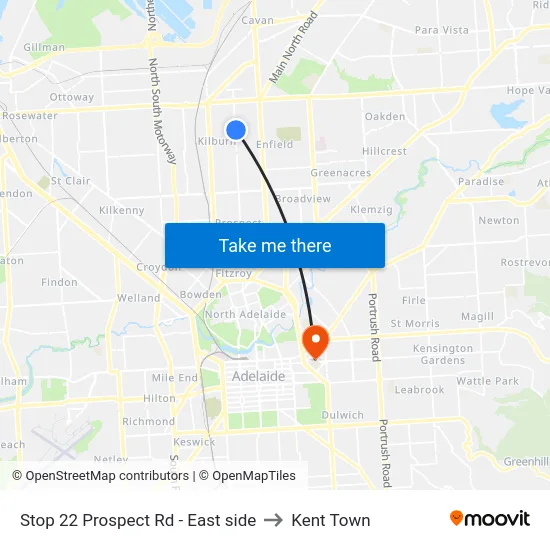 Stop 22 Prospect Rd - East side to Kent Town map