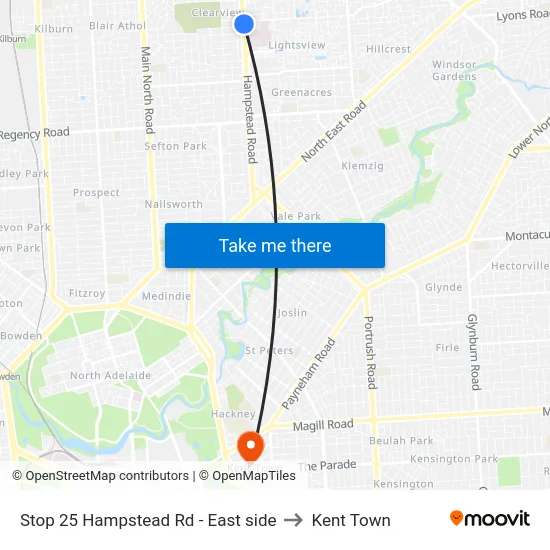 Stop 25 Hampstead Rd - East side to Kent Town map