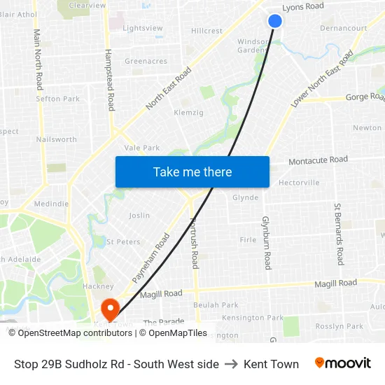Stop 29B Sudholz Rd - South West side to Kent Town map