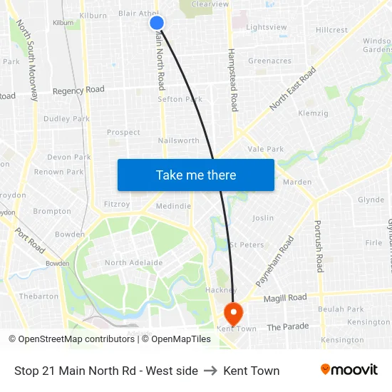 Stop 21 Main North Rd - West side to Kent Town map