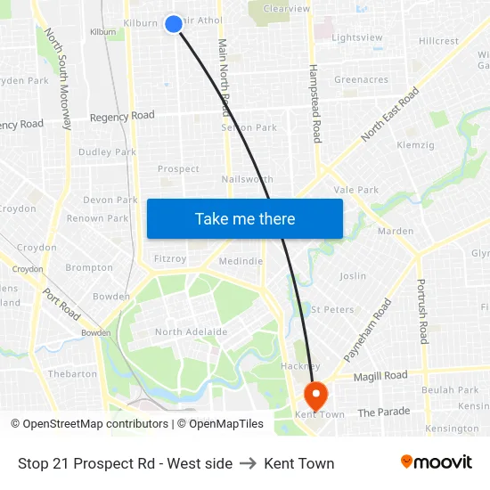 Stop 21 Prospect Rd - West side to Kent Town map