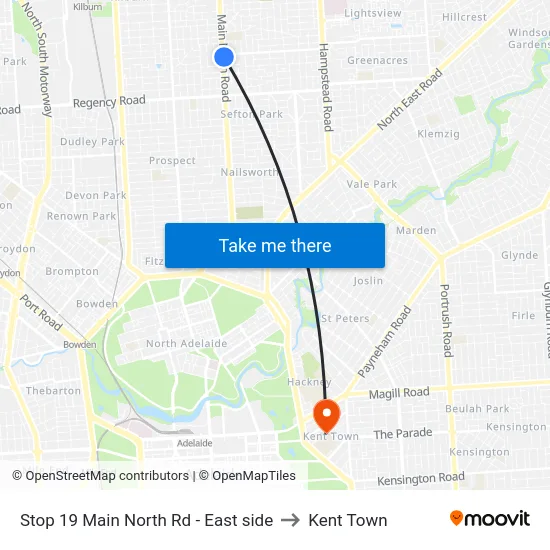 Stop 19 Main North Rd - East side to Kent Town map