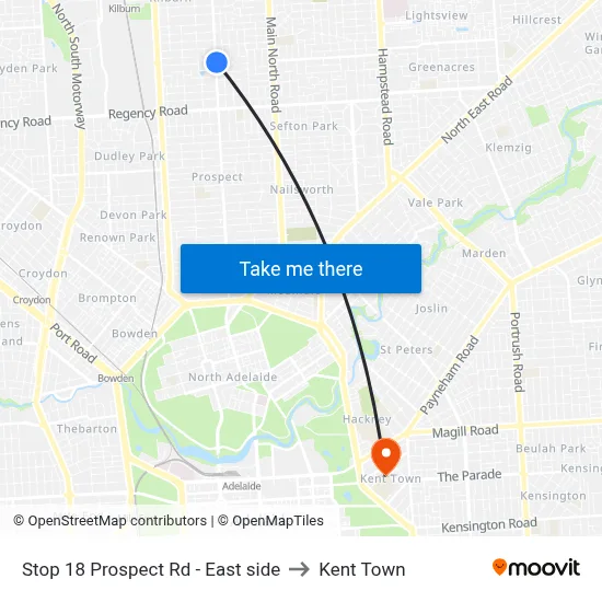 Stop 18 Prospect Rd - East side to Kent Town map