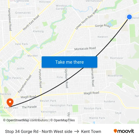 Stop 34 Gorge Rd - North West side to Kent Town map