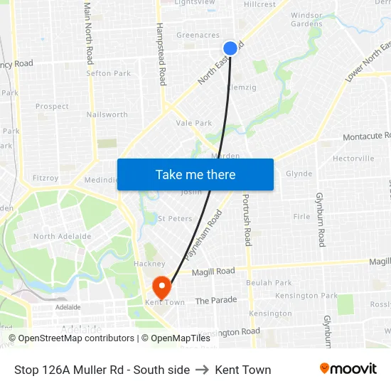 Stop 126A Muller Rd - South side to Kent Town map