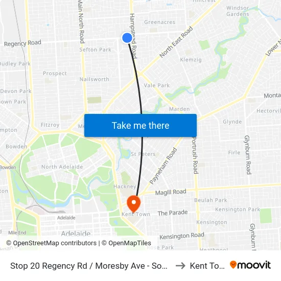 Stop 20 Regency Rd / Moresby Ave - South side to Kent Town map