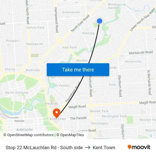 Stop 22 McLauchlan Rd - South side to Kent Town map