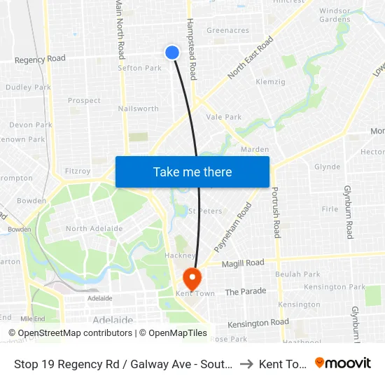 Stop 19 Regency Rd / Galway Ave - South side to Kent Town map