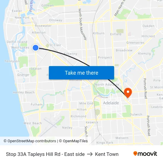 Stop 33A Tapleys Hill Rd - East side to Kent Town map