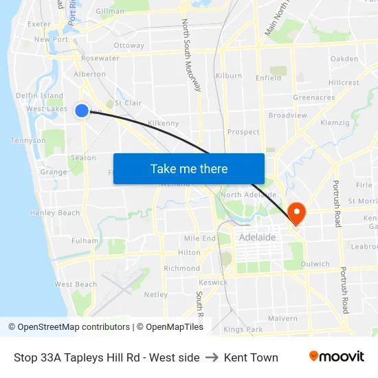Stop 33A Tapleys Hill Rd - West side to Kent Town map