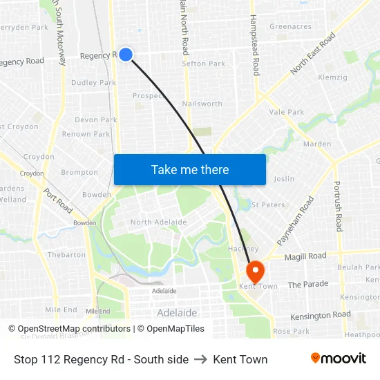 Stop 112 Regency Rd - South side to Kent Town map